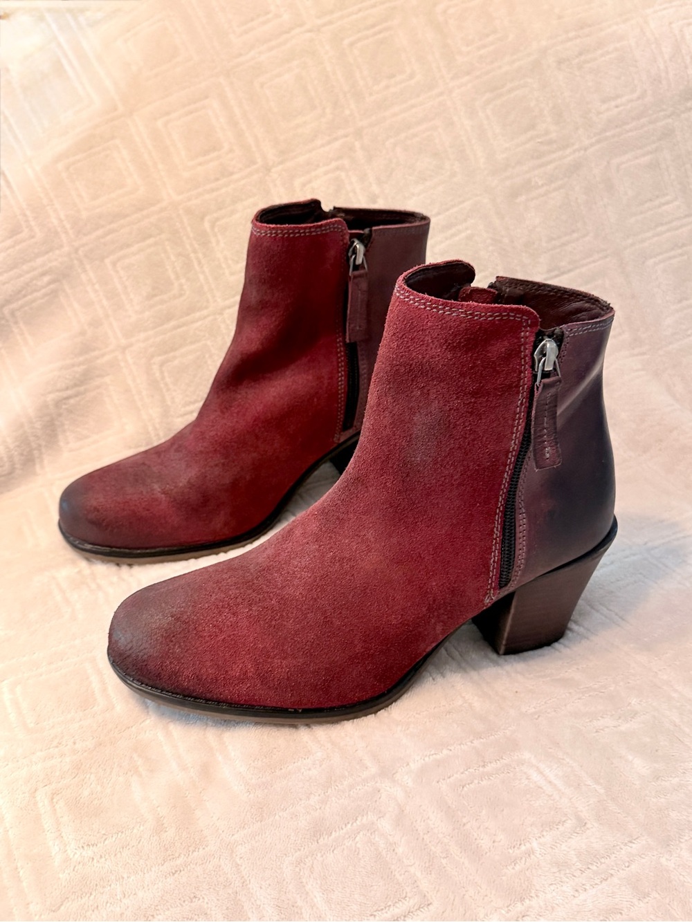 Roan by Bed Stu Lina Ankle Boots — Burgundy Distressed Women’s 10 booties zip